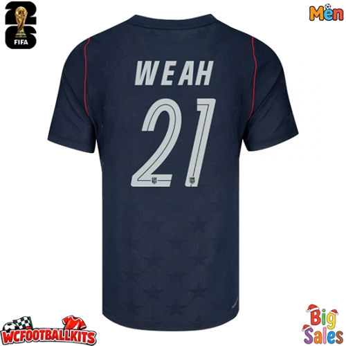 United States Timothy Weah #21 Replica Away Stadium Shirt World Cup 2026 Short Sleeve